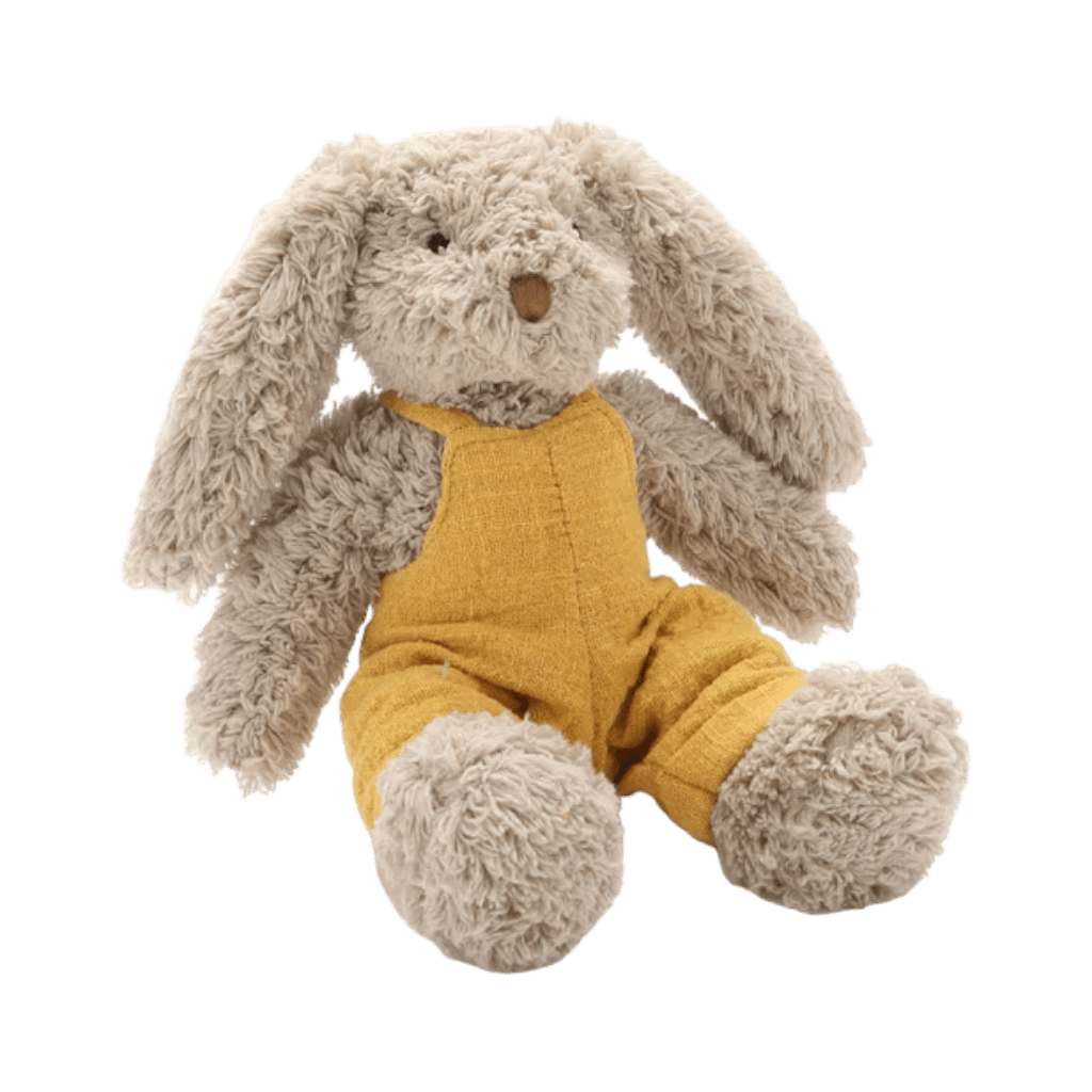 Nana Huchy Baby Boy Honey Bunny wearing mustard colour overalls