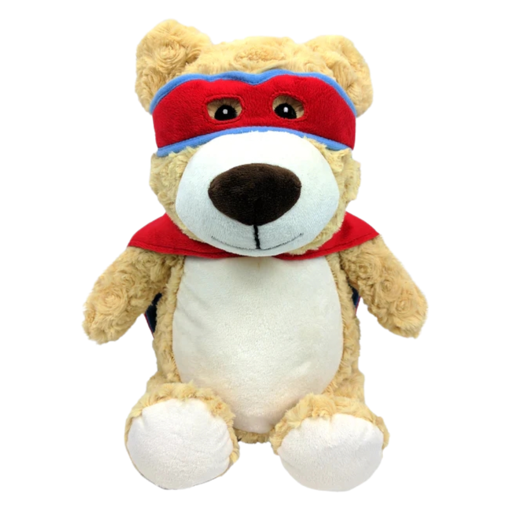 Personalised red blue super hero bear Cubby  Teddy personalise name with embroidery