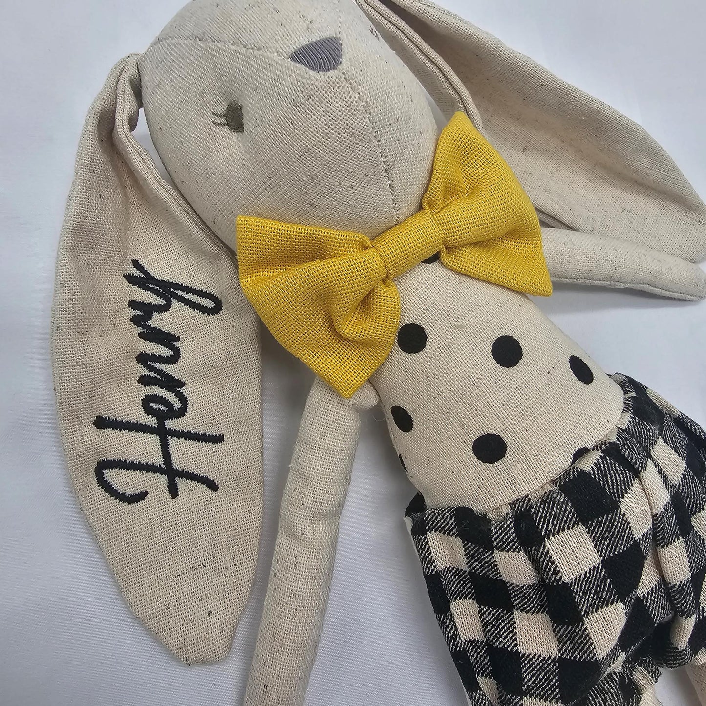 Alimrose Mini Baby Boy Black Check Bunny Doll