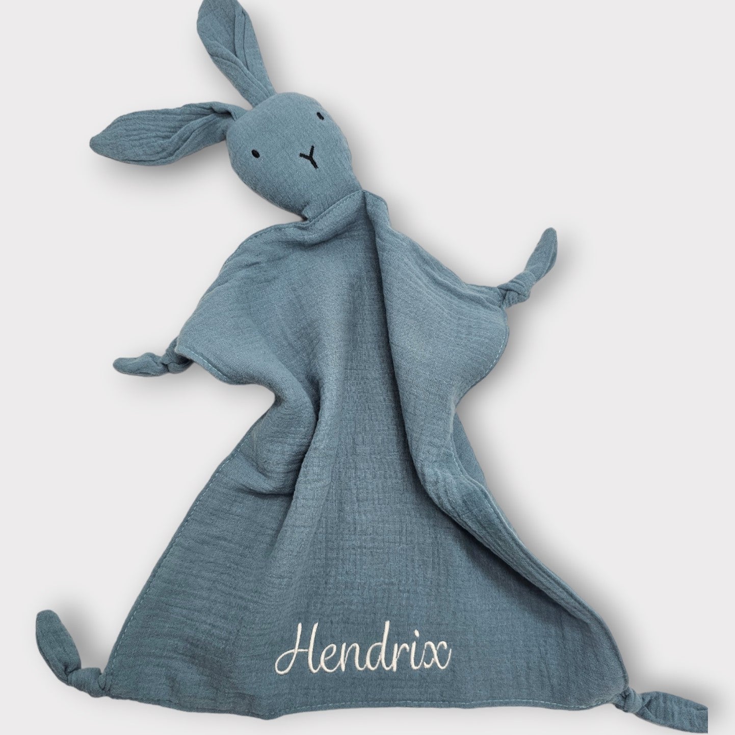 Personalised Blue Bunny Muslin Baby Comforter