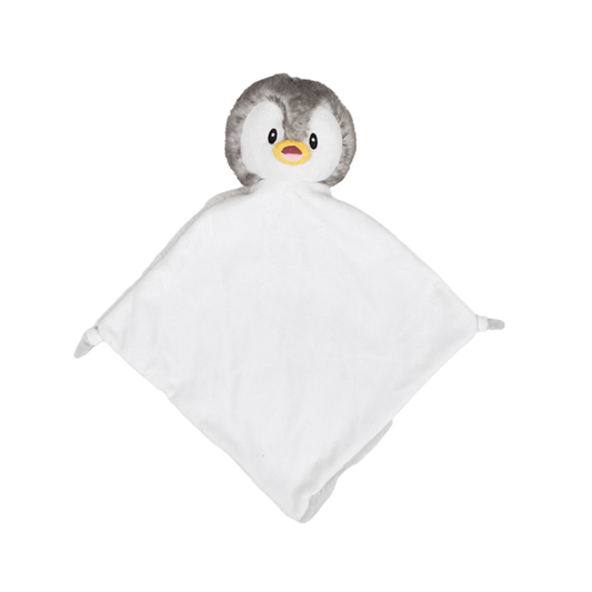 newborn and  baby grey penguin comforter personalise child name with embroidery