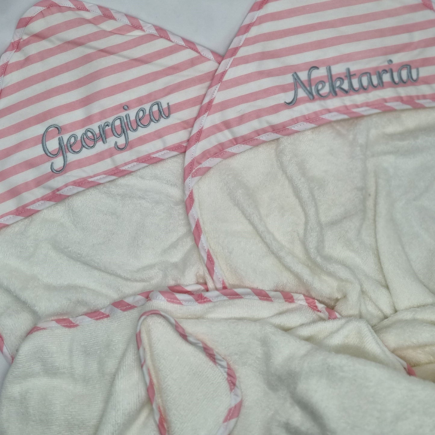 Pink Stripe Personalised ES Kids Hooded Bath Towels personalise baby name with embroidery