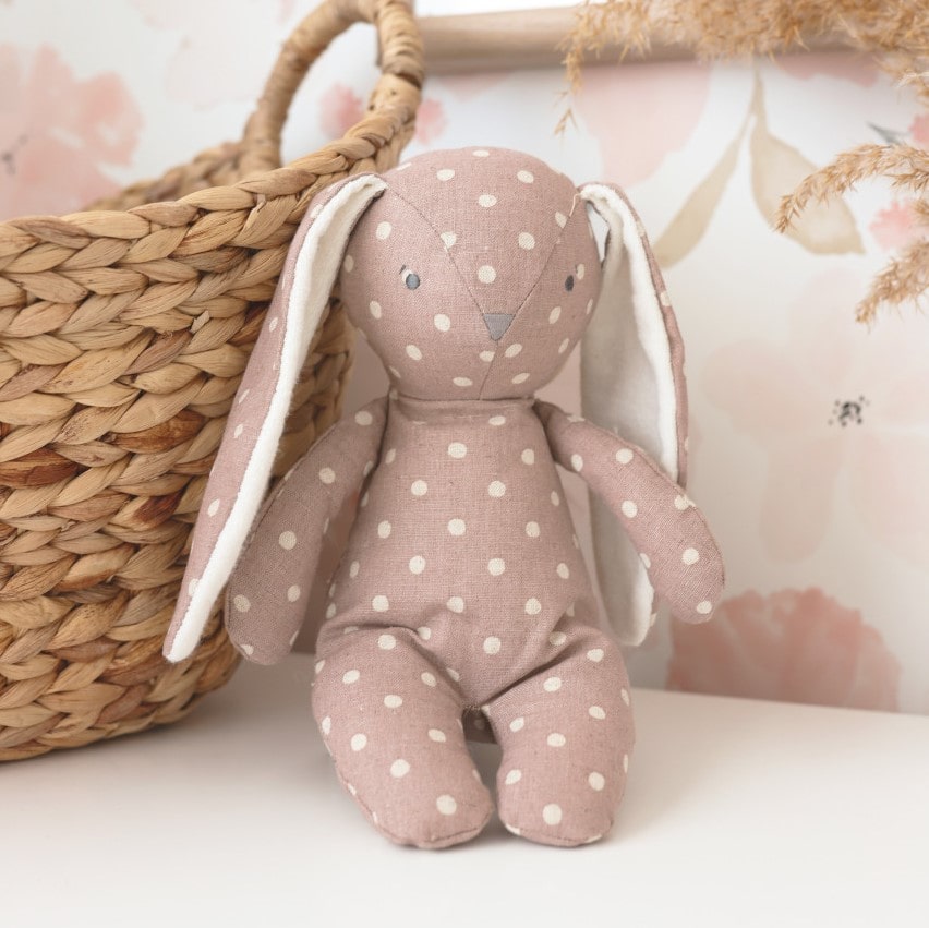 Dusty Pink Spotty Personalised Alimrose Floppy Bunny