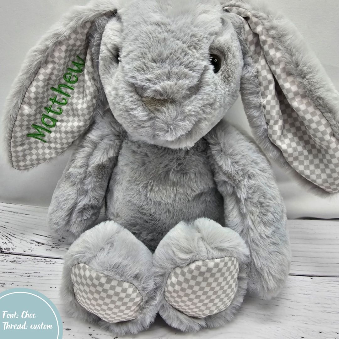 grey easter bunny breeze personalised with embroidery 27cm tall