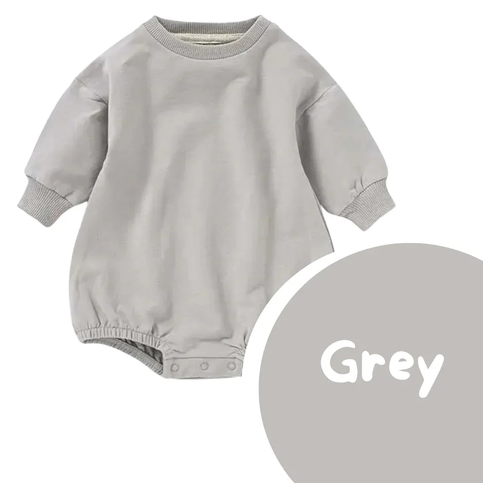 Grey Romper that can be personalised with baby or child name embroidery
