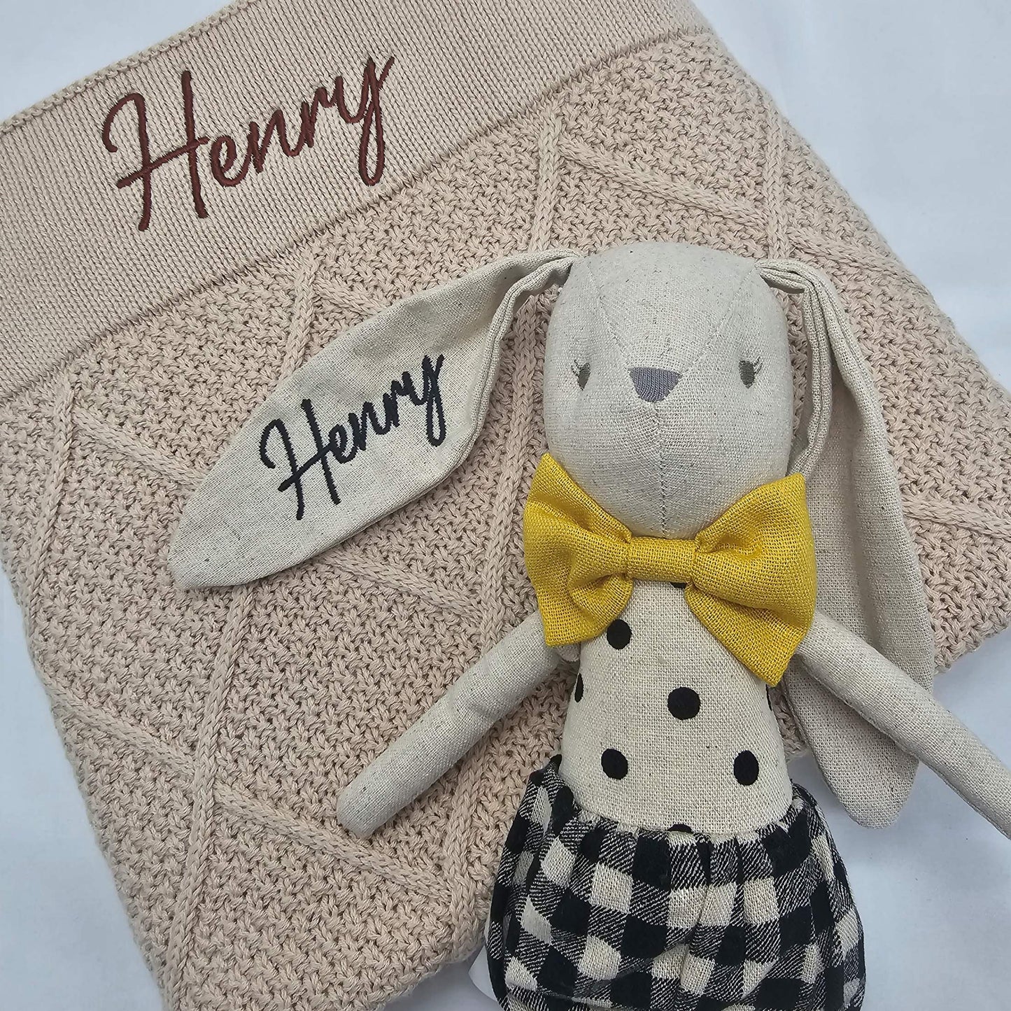 Beige Blanket and Bunny personalised with embroidery