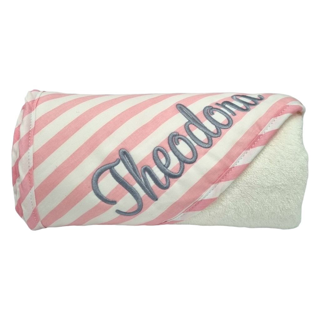 Pink Stripe Personalised ES Kids Hooded Bath Towels personalise baby name with embroidery