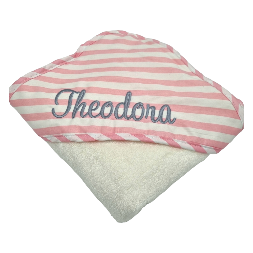 Pink Stripe Personalised ES Kids Hooded Bath Towels personalise baby name with embroidery