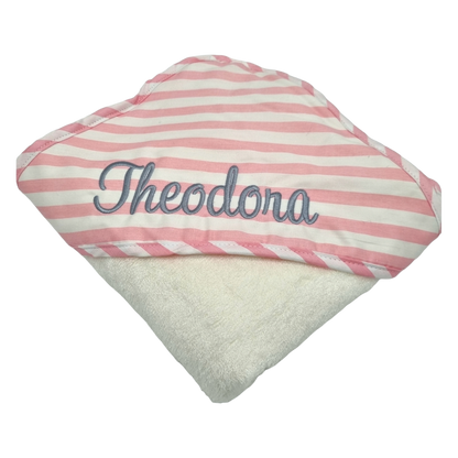 Pink Stripe Personalised ES Kids Hooded Bath Towels personalise baby name with embroidery