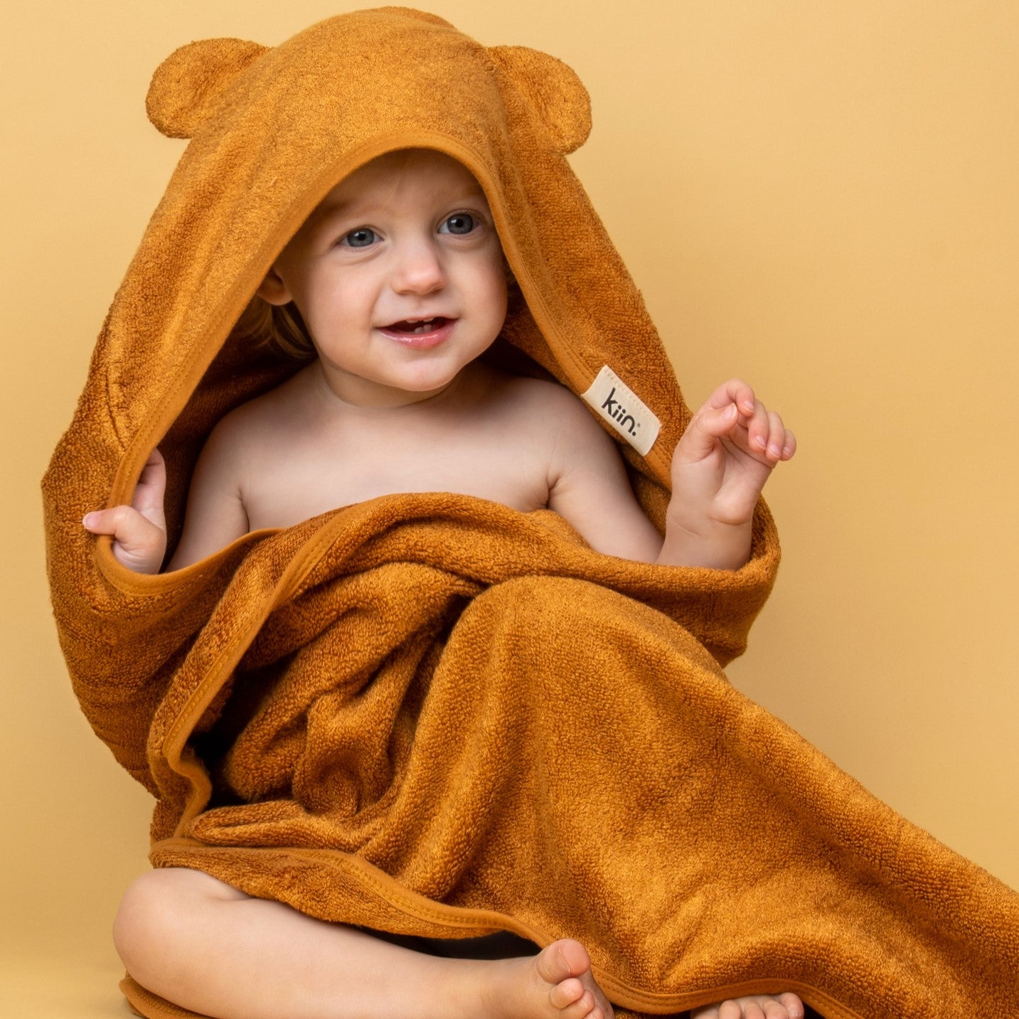 Caramel Personalised Kiin Baby Hooded Bath Towels personalise with embroidery