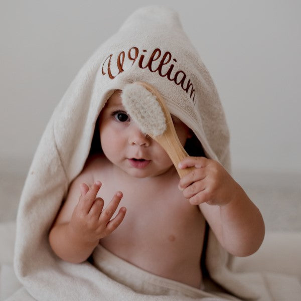 Beige Personalised Kiin Baby Hooded Bath Towels Embroida