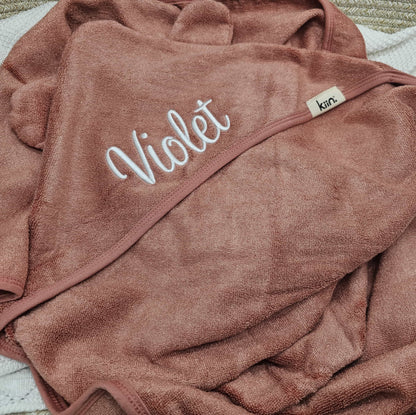 Dusty Pink baby newborn hooded bath towel personalise name with embroidery
