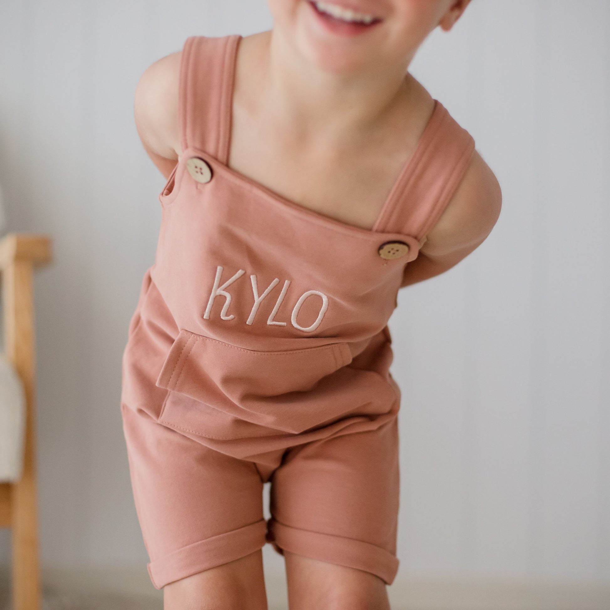 baby and kids latte brown overalls embroidered with child's name