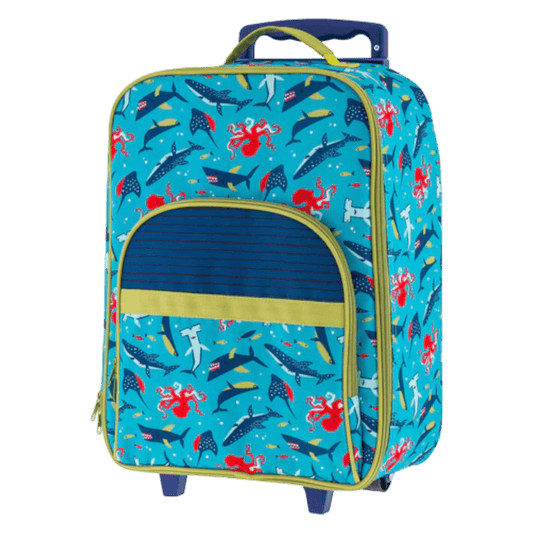 Kids children Ocean print rolling luggage bag personalise front with embroidery