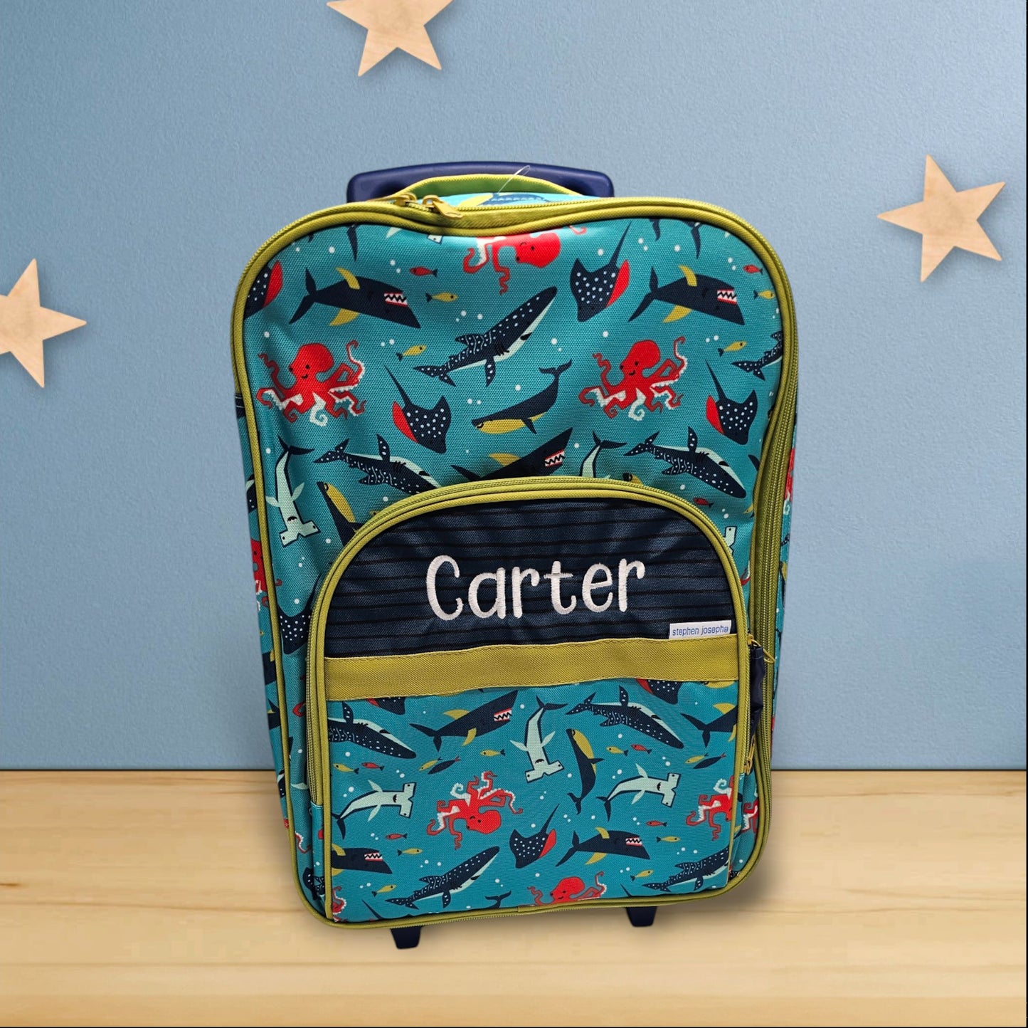 Kids rolling luggage bag personalised with embroidery