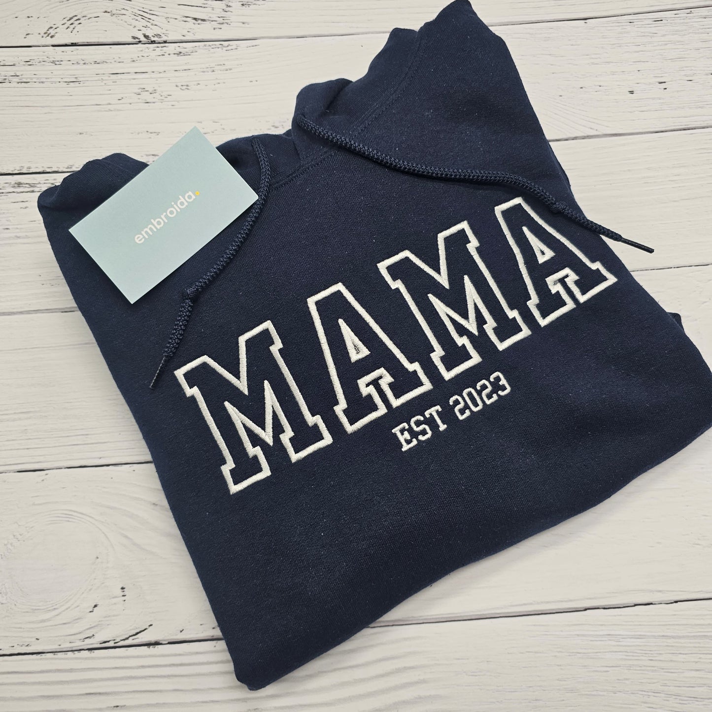 MAMA Sweater with College Varsity font embroidered EST