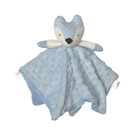Mink Blue Rattle Fox Baby Comforter personalise baby name with embroidery