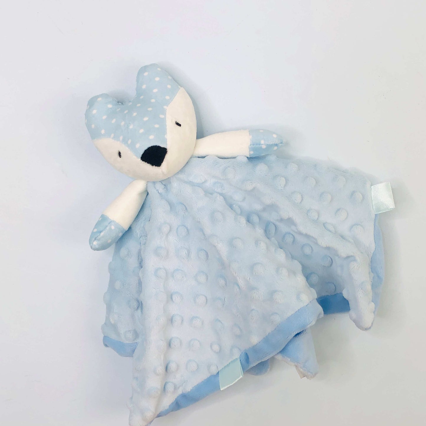 Mink Blue Rattle Fox Baby Comforter personalise baby name with embroidery