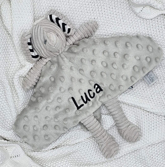 Minky Grey Elephant Personalised Baby Comforter