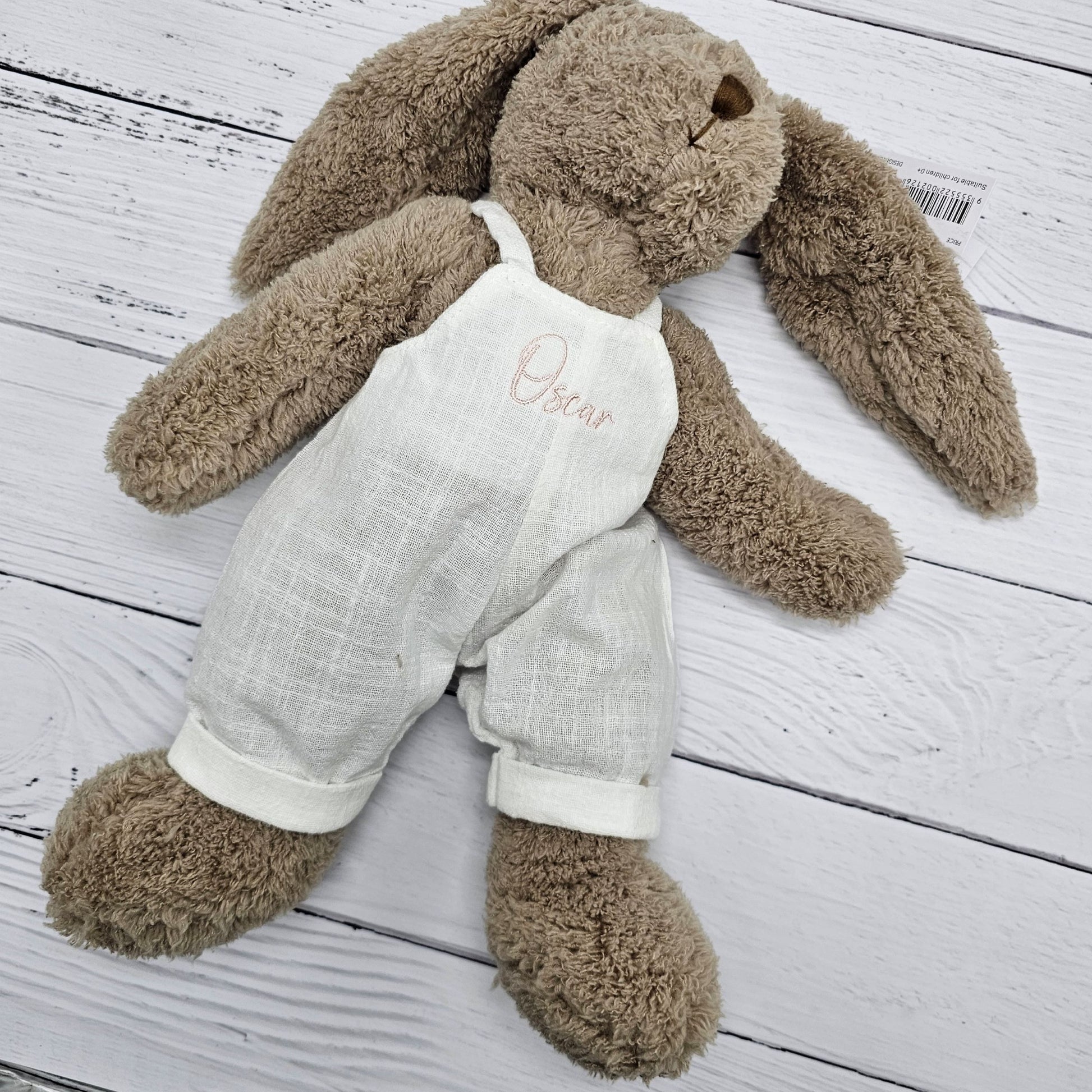 White Mr Honey Bunny personalised with child or baby name embroidery perfect for easter gift