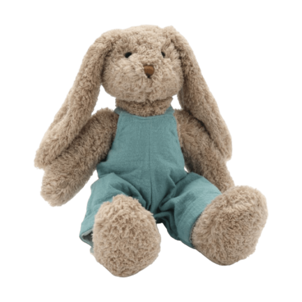Mr Honey Bunny with blue overalls personalise with an embroidered name