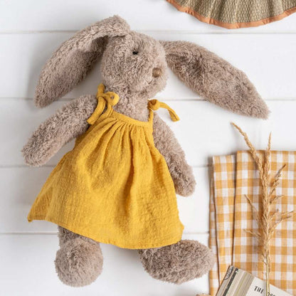 Nana Huchy Mrs Honey Bunny wearing mustard dress personalise baby name with embroidery