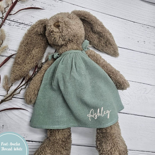 Easter bunny personalised with embroidery sage green dress nana huchy