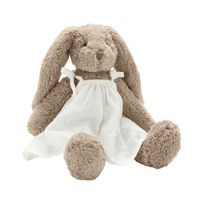 Nana Huchy Mrs Honey Bunny wearing a white dress personalise baby name with embroidery