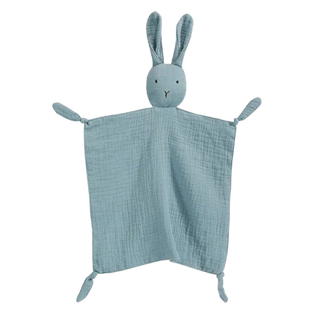 Blue Muslin Bunny Baby Comforter personalise child name with embroidery