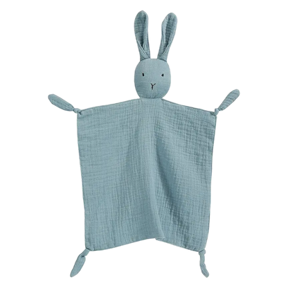 Blue Muslin Bunny Baby Comforter personalise child name with embroidery