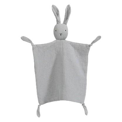 Grey Muslin Bunny Baby Comforter personalise child name with embroidery