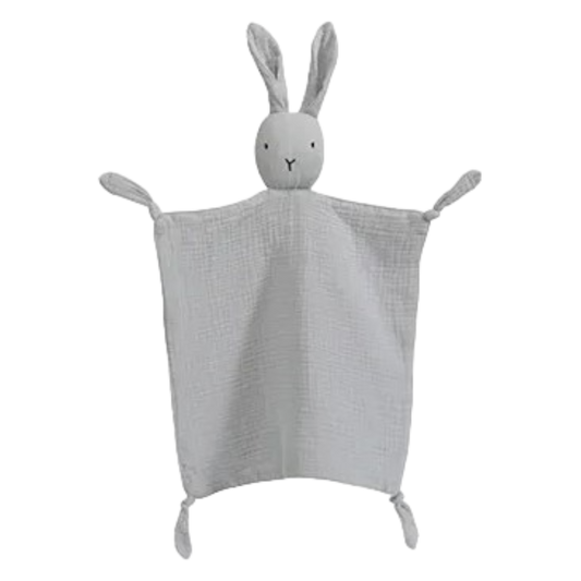 Grey Muslin Bunny Baby Comforter personalise child name with embroidery