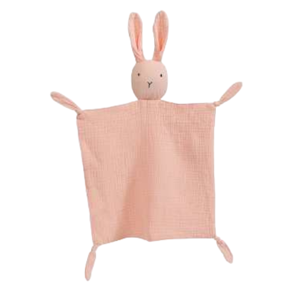 Pink Muslin Bunny Baby Comforter personalise child name with embroidery
