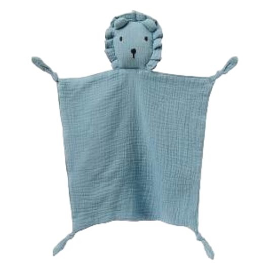 Blue Muslin Lion Baby Comforter personalise child name with embroidery