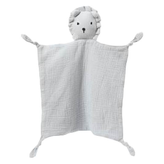 Grey Muslin Lion Baby Comforter personalise child name with embroidery