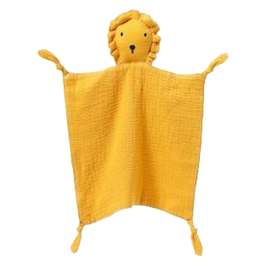 Mustard Muslin Lion Baby Comforter personalise child name with embroidery