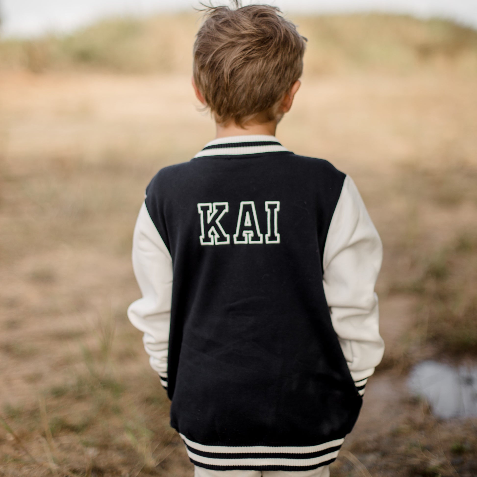 Navy Blue Baby and Kids Varsity College Jackets personalised with Embroidery