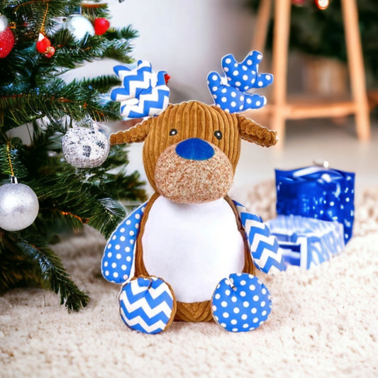 Blue reindeer teddy christmas embroidered with baby or child name 1st christmas
