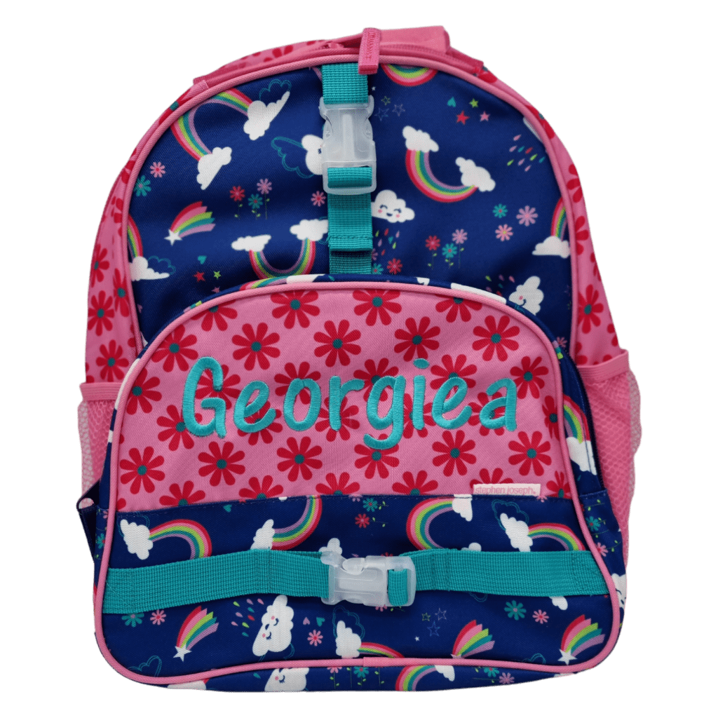 Rainbow print Stephen Joseph Kids or children backpack personalised with embroidery name