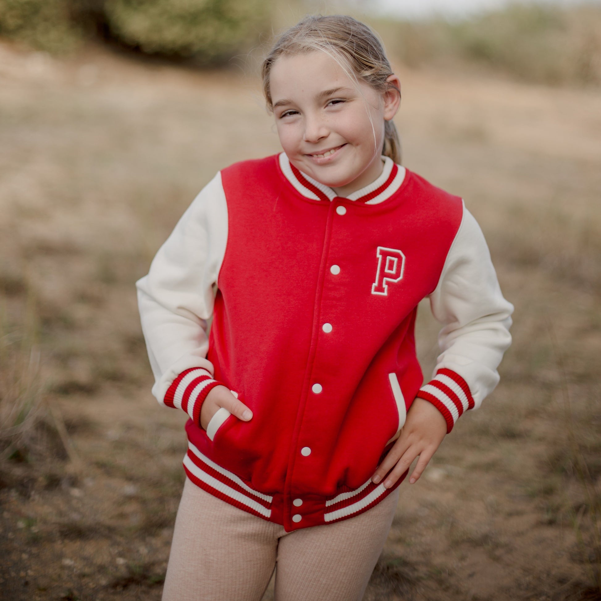 Red Baby and Kids Varsity College Jackets personalised with Embroidery