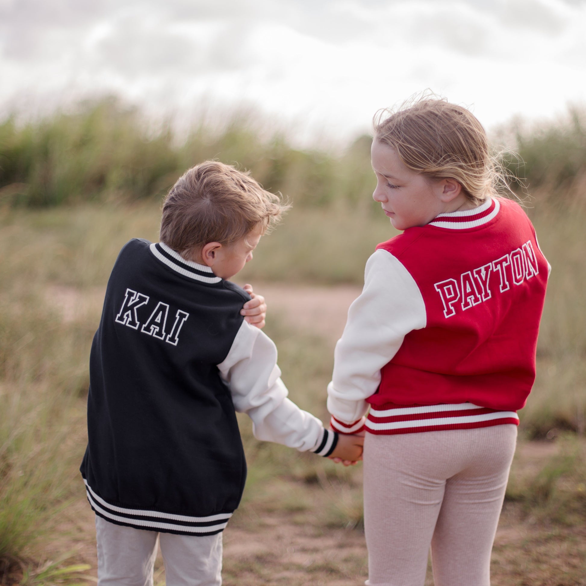 Red and Navy Blue Baby and Kids Varsity College Jackets personalised with Embroidery