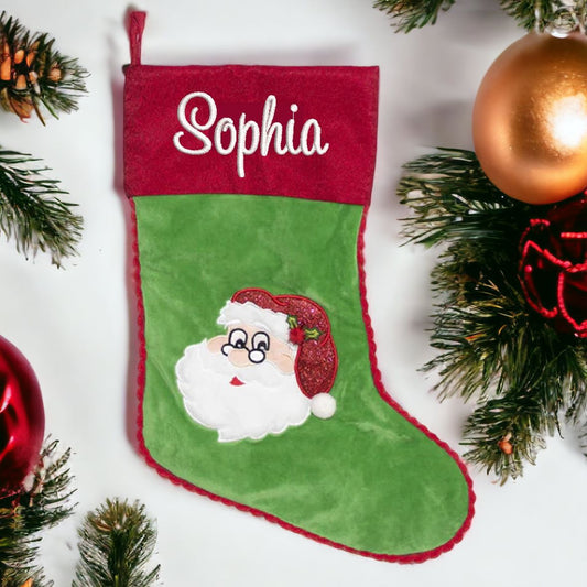 Personalised Green Santa Christmas Stocking